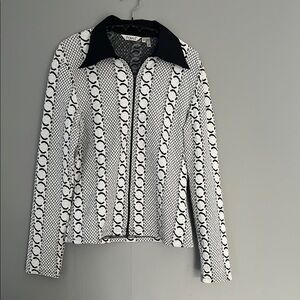 Ravel Black and White Blazer with Bold Monogram Pattern